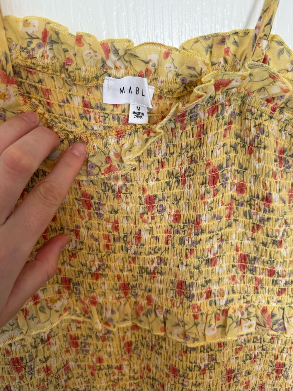 Yellow Floral Smocked Maxi Dress with Spaghetti Straps